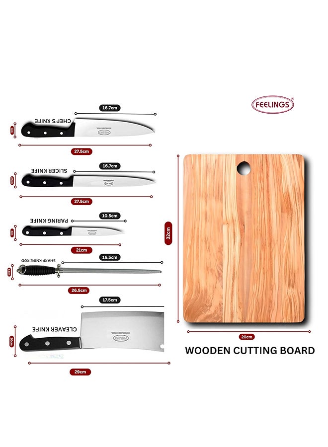 5 Piece Knife set With Cutting Board Black 21X4X34cm - Image 2