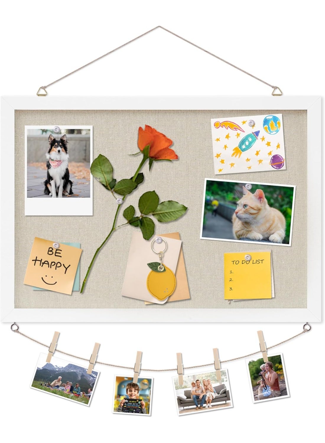 Cork Board with Linen White,Bulletin Board 30 cm x 40 cm Hanging Corkboards for Office Home School Message Board or Vision Board Decoration