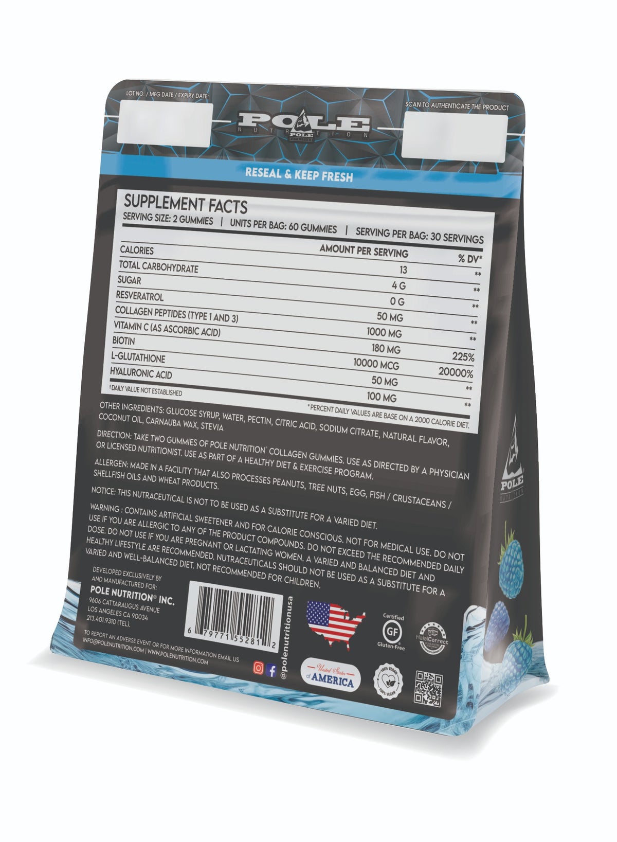 Collagen Gummies - Skin & Joint Support with Glutathione & Biotin (Blue Raspberry, Sugar-Free) - Image 2