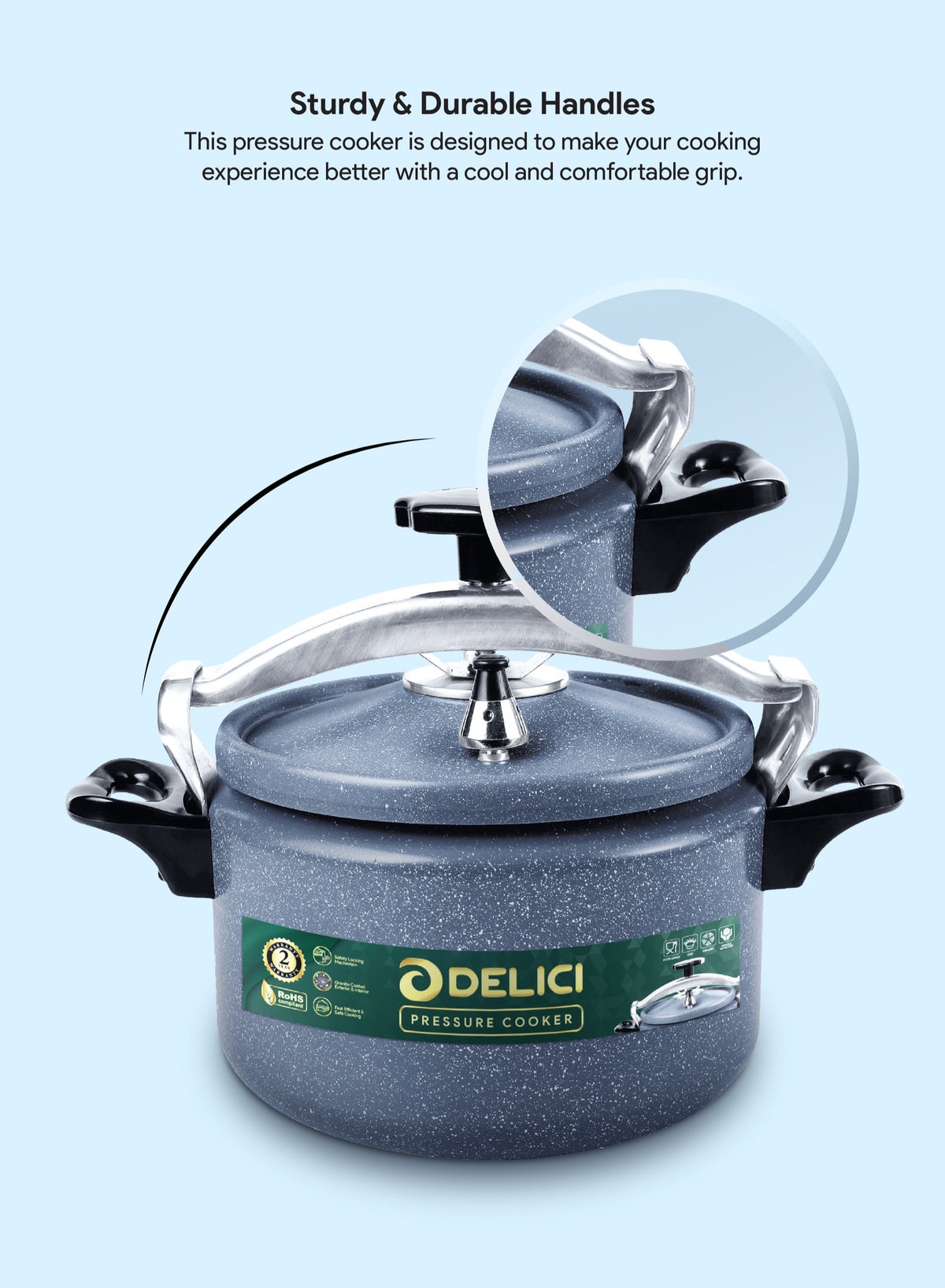 Aluminium Pressure Cooker 5 Litre (DPC 5G) – Heavy-Duty Durable Aluminum Body & Lid, Fast & Safe Cooking, Safety Locking Mechanism, Long-Lasting Rubber Gasket, Strong Heat-Resistant Base, ISI Certified, 2-Year Warranty - Image 5