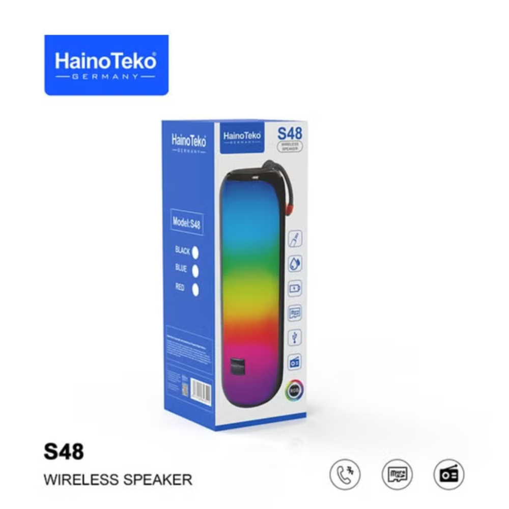 Haino Teko Portable Wireless Bluetooth Speaker with Deep Bass, RGB LED Lights, Waterproof Design, and Built-in Mic - Compact Rechargeable Mini Speaker for Outdoor, Travel and Home Use- S48 - Image 3