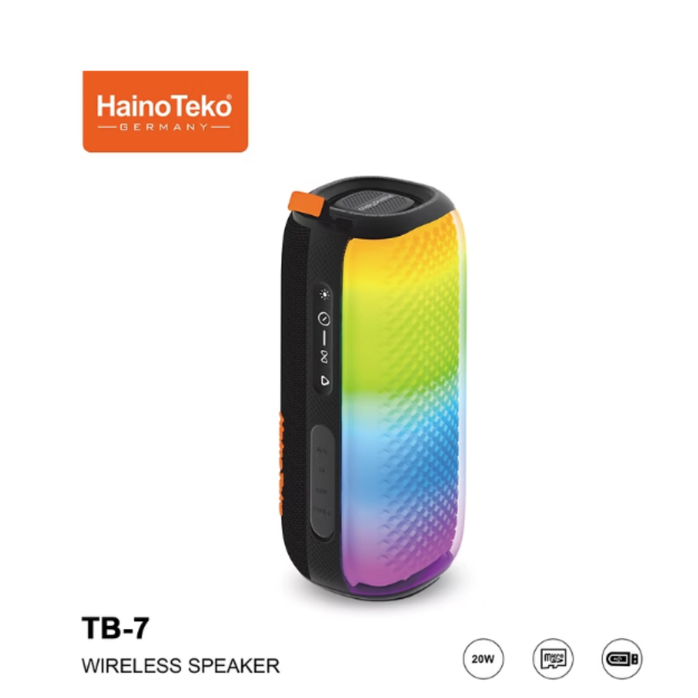 Haino Teko Portable Wireless Bluetooth Speaker with Powerful Stereo Sound, Deep Bass, Long Battery Life, and Built-in Mic - Compact Design for Travel and Outdoor Use - TB-7 - Image 2