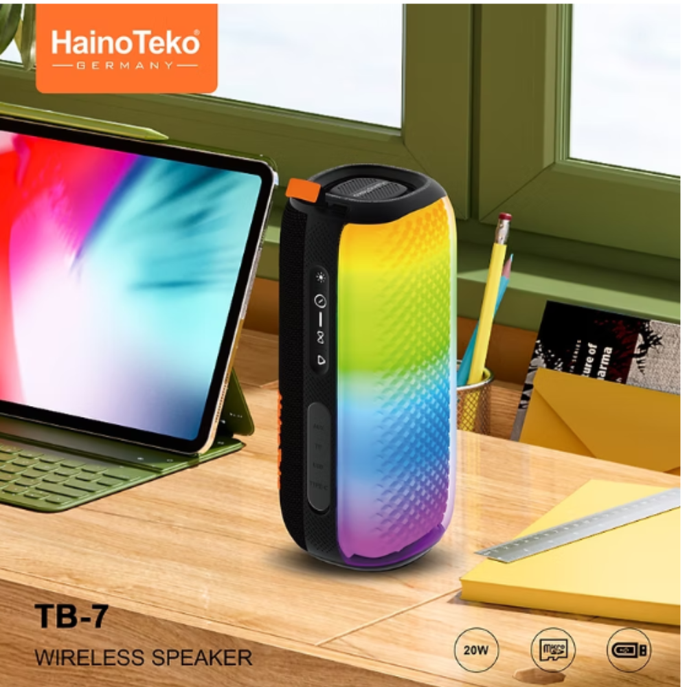 Haino Teko Portable Wireless Bluetooth Speaker with Powerful Stereo Sound, Deep Bass, Long Battery Life, and Built-in Mic - Compact Design for Travel and Outdoor Use - TB-7 - Image 3