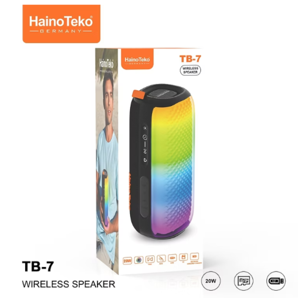 Haino Teko Portable Wireless Bluetooth Speaker with Powerful Stereo Sound, Deep Bass, Long Battery Life, and Built-in Mic - Compact Design for Travel and Outdoor Use - TB-7 - Image 4