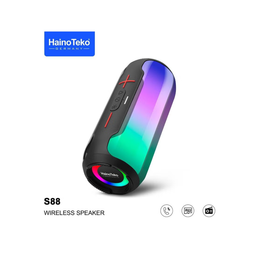 Haino Teko Wireless Bluetooth Speaker With LED Light and Button Control, Black - S88 - Image 2