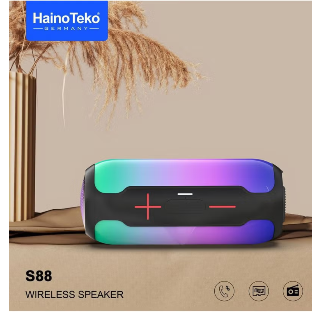 Haino Teko Wireless Bluetooth Speaker With LED Light and Button Control, Black - S88 - Image 3
