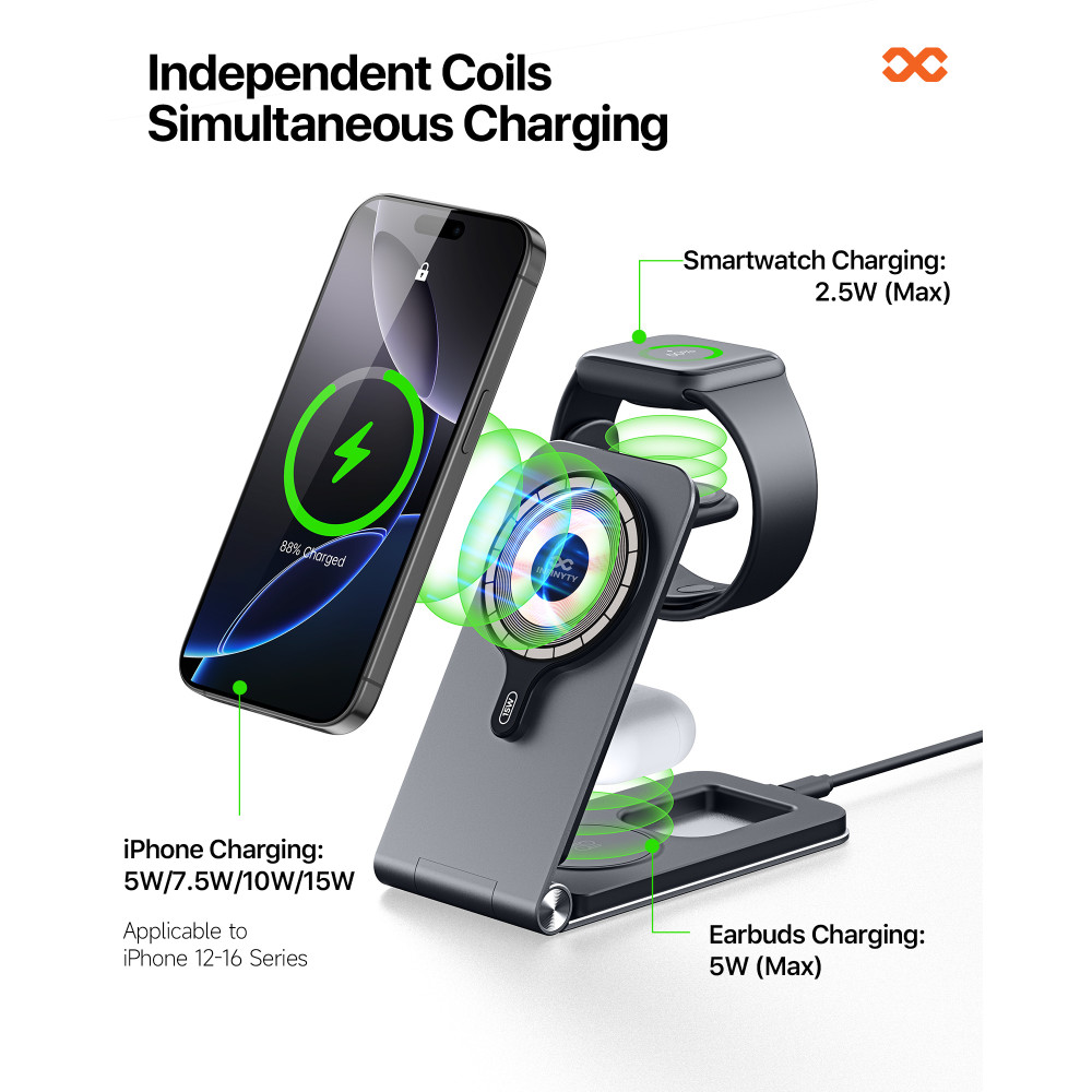 Infinyty MagIQ Hub 3-in-1 Magnetic Wireless Charger - Grey - W22