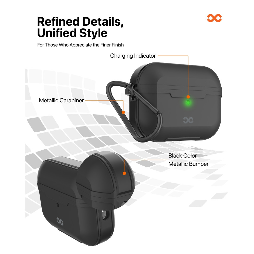 Infinyty Gravix Case with Black Metal Edges for AirPods Pro 2 - Black - GRA001X0