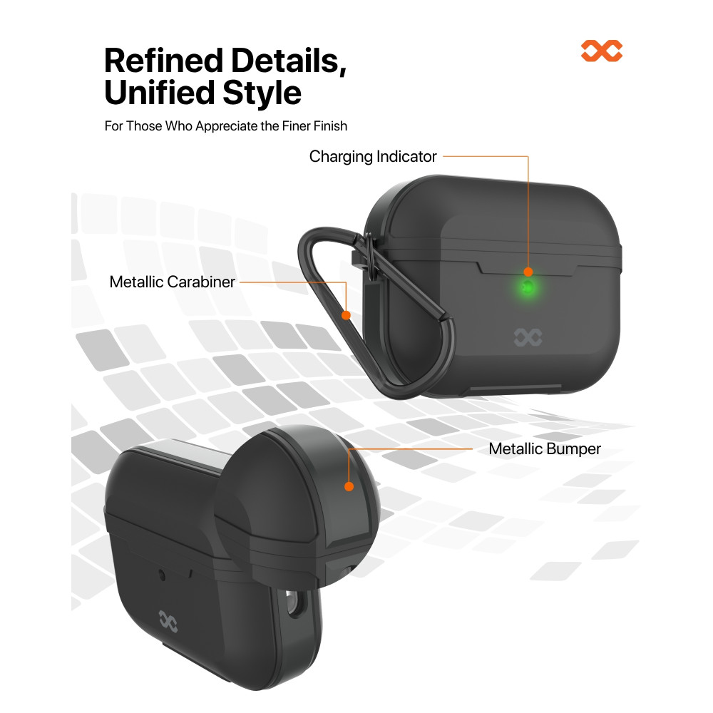 Infinyty Gravix Case with Titanium Metal Edge for AirPods Pro 2 - Black - GRA004