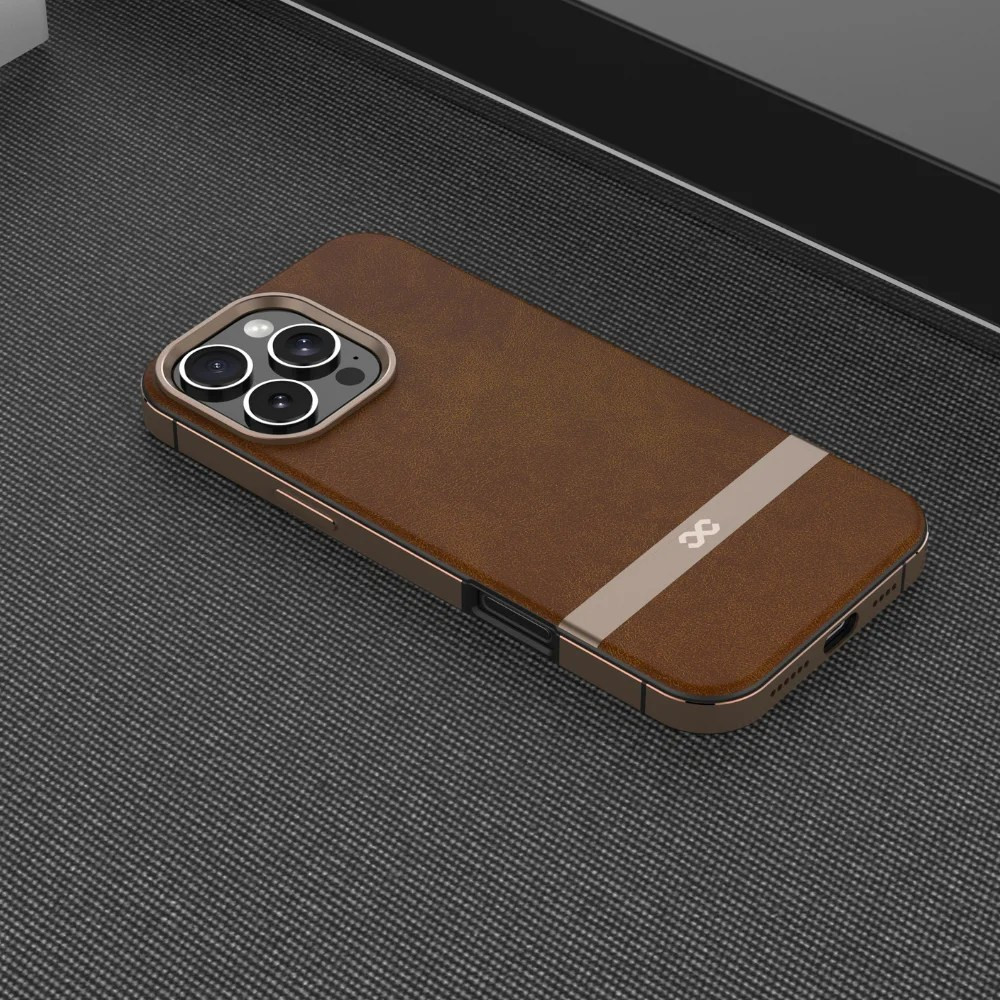 Infinyty Leather Case with Metal Edges Luxe for iPhone 16 Pro Max - Brown - LUX008X02 - Image 5