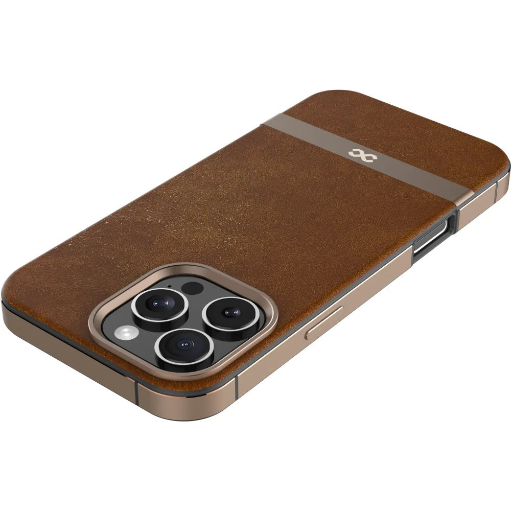 Infinyty Leather Case with Metal Edges Luxe for iPhone 16 Pro Max - Brown - LUX008X02 - Image 2