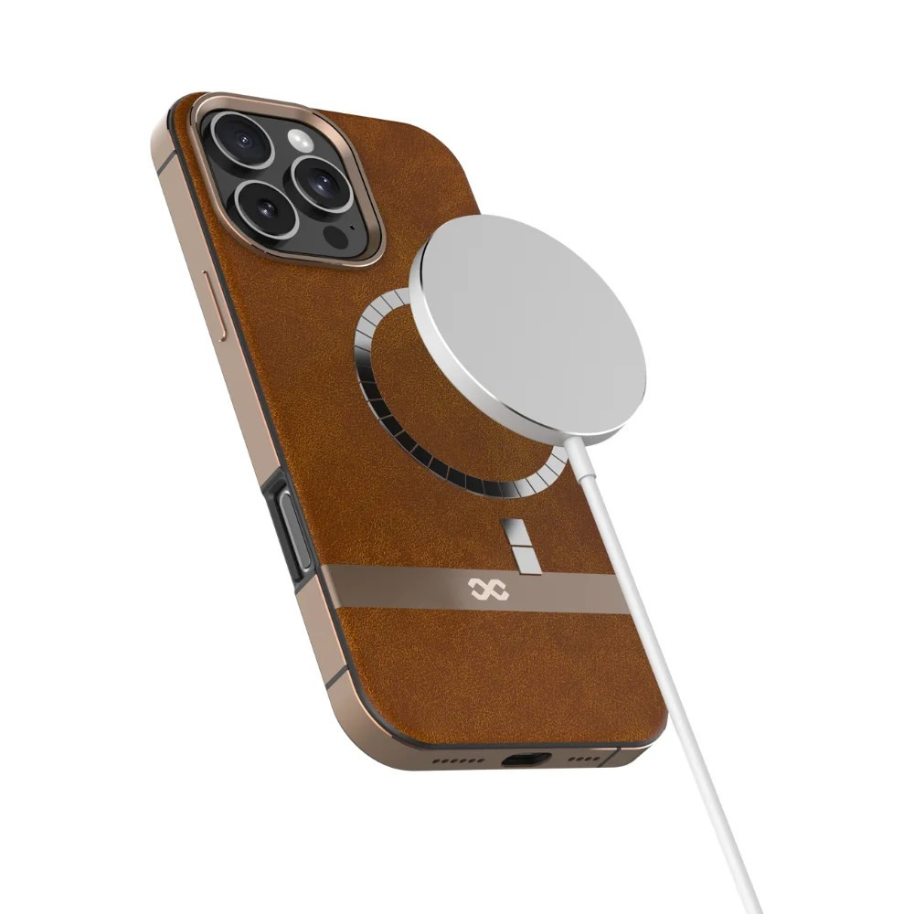 Infinyty Leather Case with Metal Edges Luxe for iPhone 16 Pro Max - Brown - LUX008X02 - Image 3