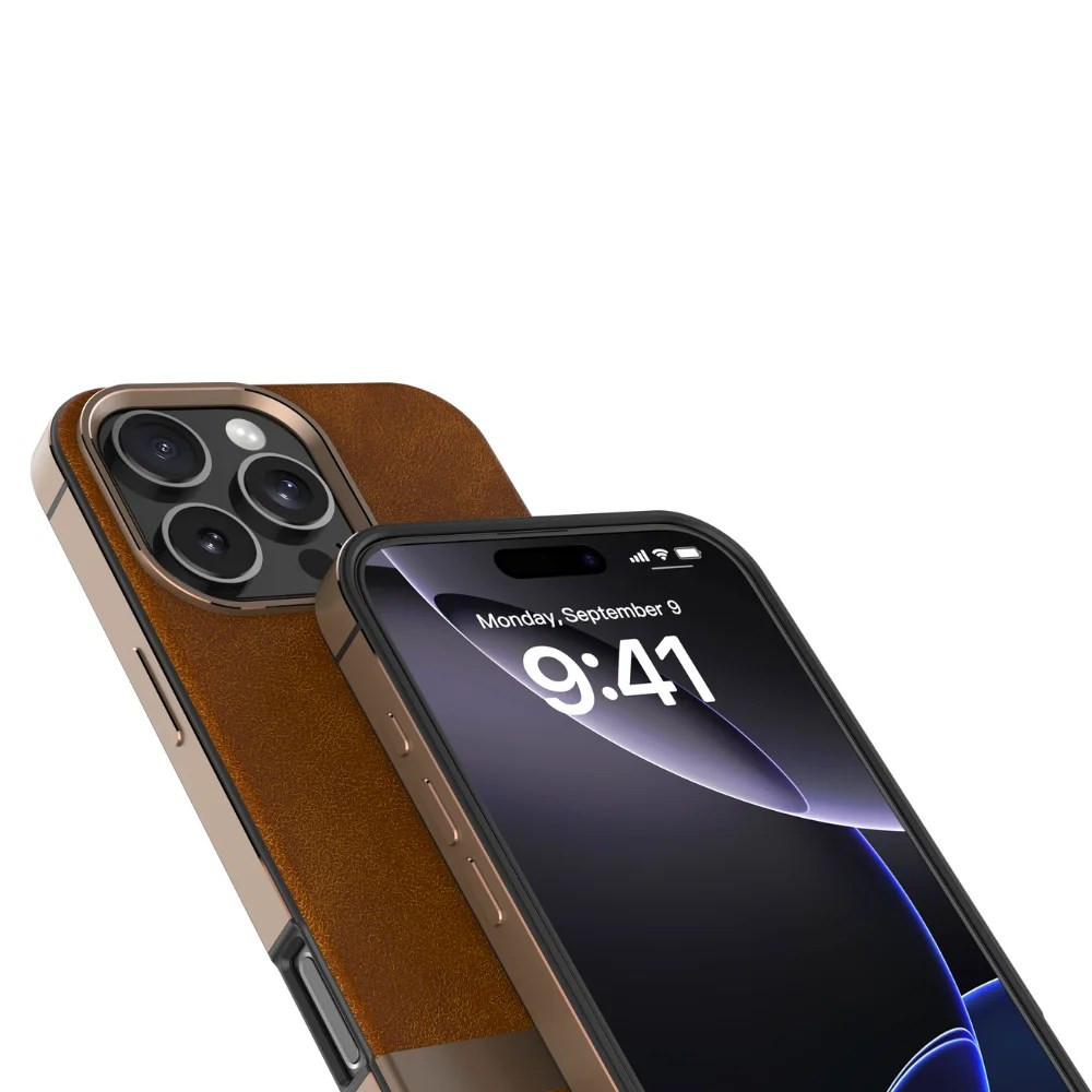 Infinyty Leather Case with Metal Edges Luxe for iPhone 16 Pro Max - Brown - LUX008X02 - Image 4