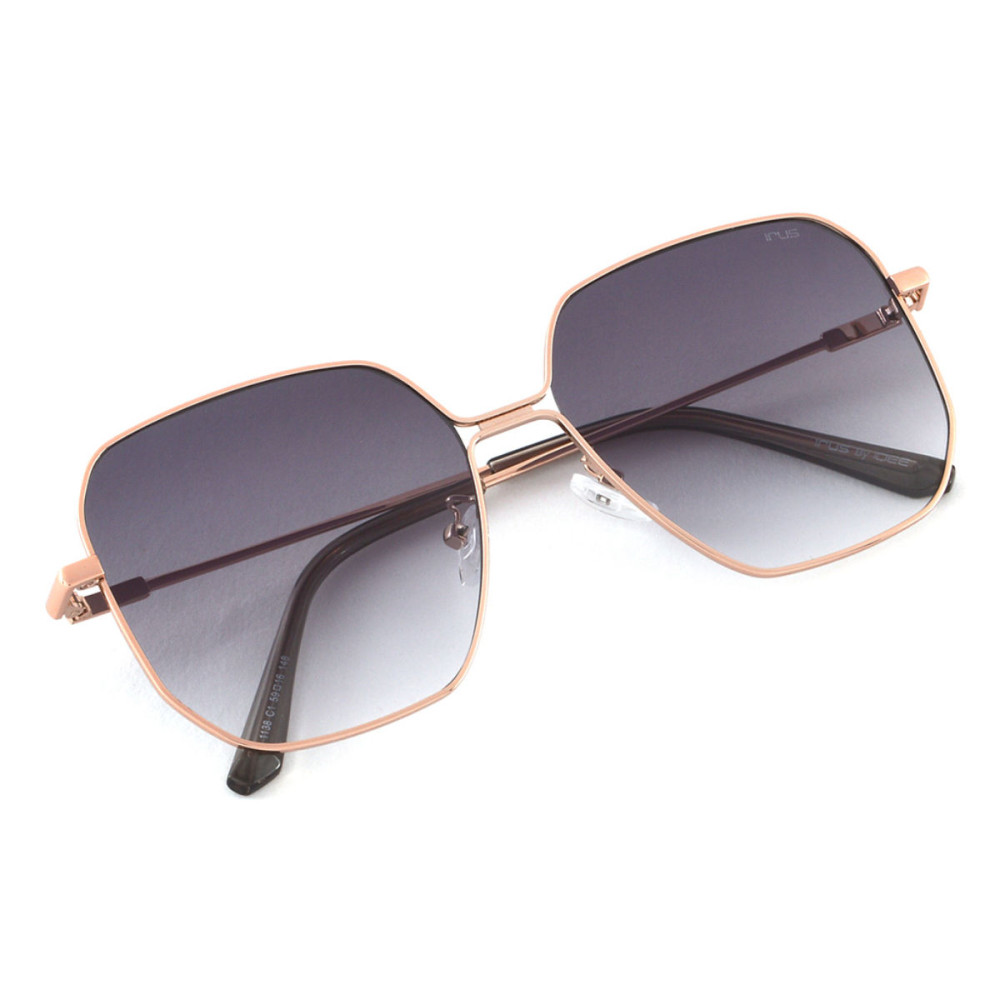 IRUS Women Gradient Grey Lens Sunglasses Full Frame Hexagonal Shape 59-16-148mm