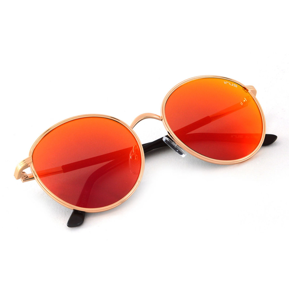 IRUS Women Mirrored Red Lens Sunglasses Full Frame Oval Shape 52-16-138mm Gold M
