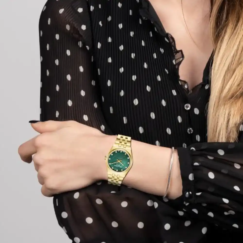 Lee Cooper Metal Analog Watch LC08204.170 Women 30mm Green MOP Dial Water Resist