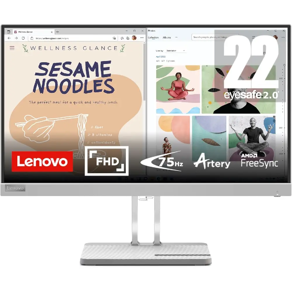 Lenovo L22e-40 21.5 Inch FHD Monitor 75Hz VA Display, AMD FreeSync, HDMI & VGA,