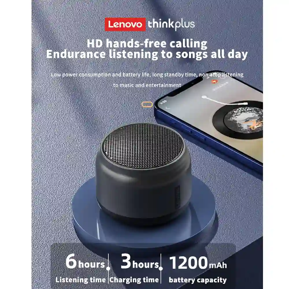 Lenovo Thinkplus K3 Portable Bluetooth Speaker - 10W Stereo Sound, Bluetooth 5.0, Dual Pairing & Built-in Mic, Grey - Image 6