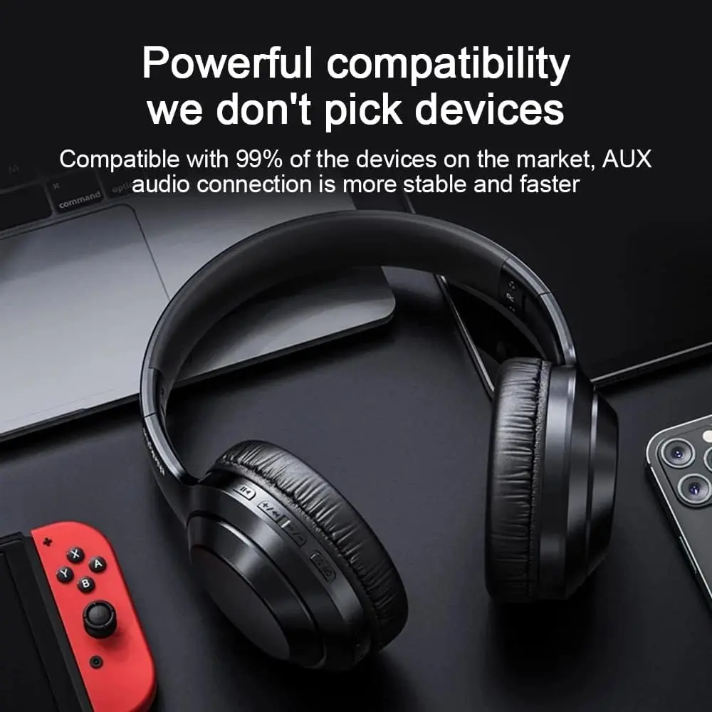 Lenovo Thinkplus TH10 Wireless Headphones - Bluetooth 5.0 Over-Ear Headset with Mic, AUX & 40mm Drivers, Black- TH10-BK - Image 2