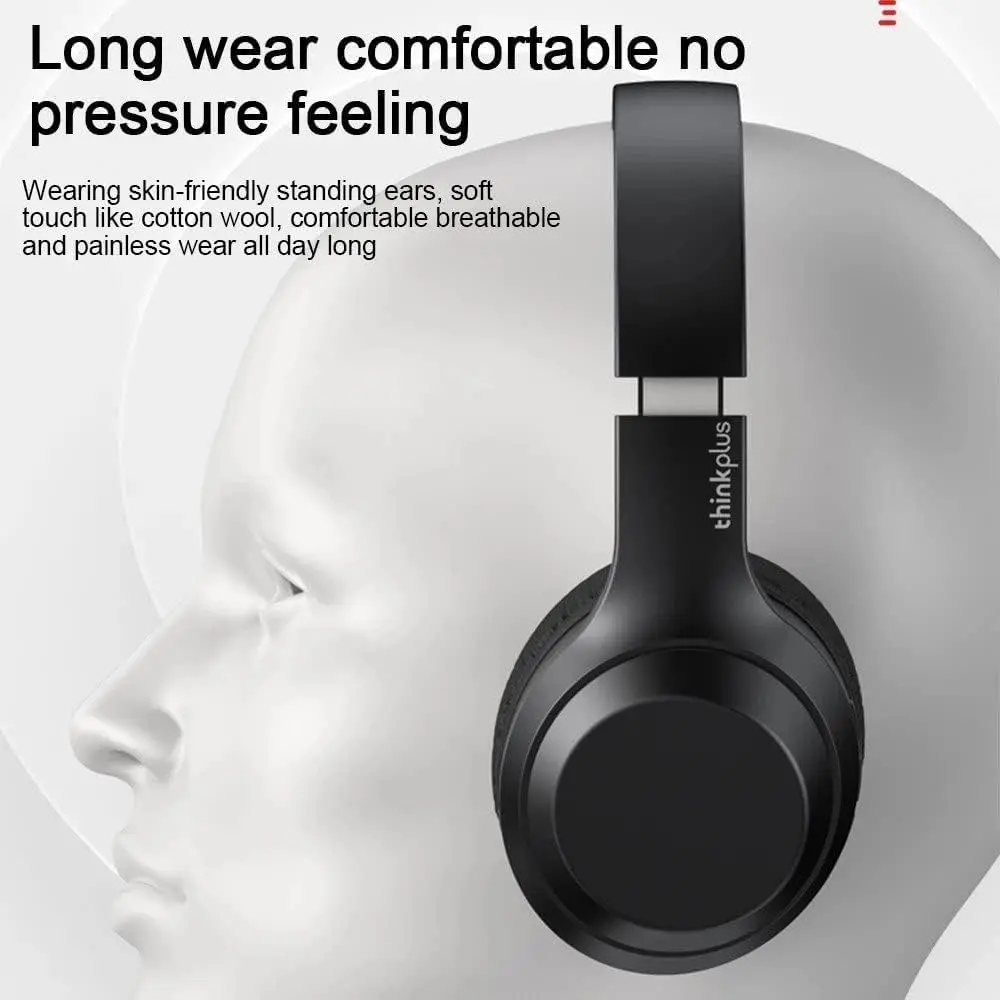 Lenovo Thinkplus TH10 Wireless Headphones - Bluetooth 5.0 Over-Ear Headset with Mic, AUX & 40mm Drivers, Black- TH10-BK - Image 3