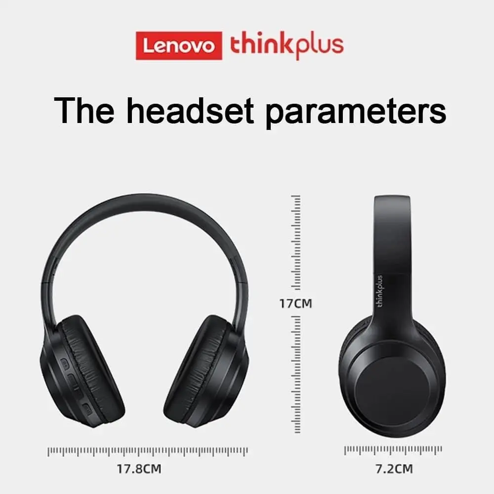 Lenovo Thinkplus TH10 Wireless Headphones - Bluetooth 5.0 Over-Ear Headset with Mic, AUX & 40mm Drivers, Black- TH10-BK - Image 4