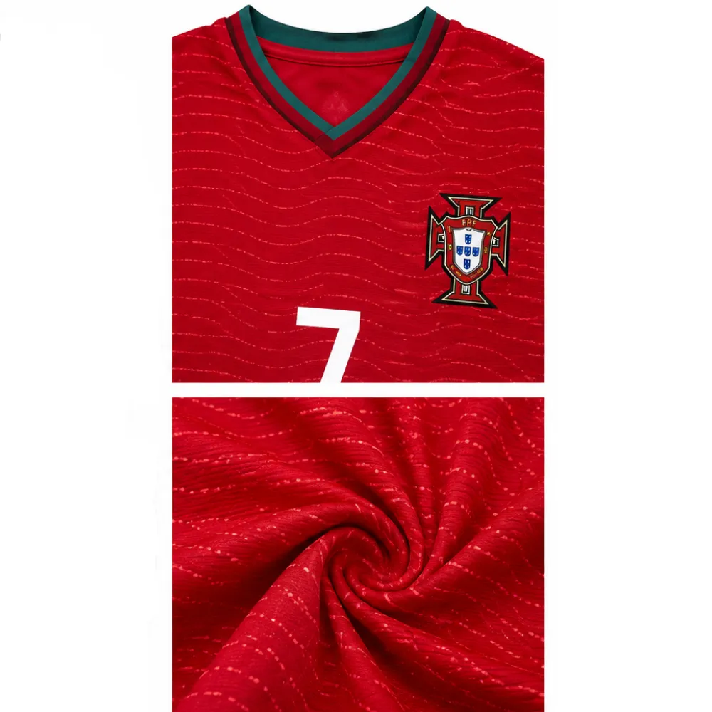 OurShopee Portugal Home Jersey and Shorts Kit for Men - Red and Teal, Size XL - Image 4