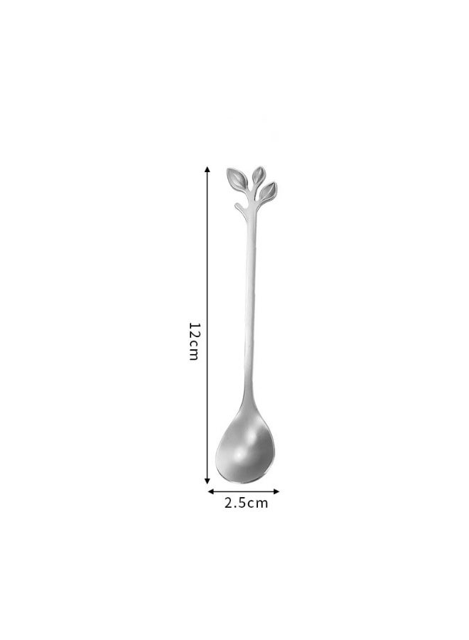 10-Piece Stainless Steel Elegant Silver Leaf Coffee Spoons Set 12 x 2.5cm - Image 2