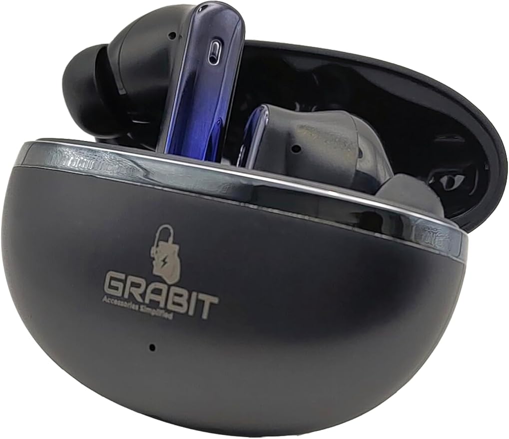 GRABIT True Wireless Earbuds ANC & ENC for Clear Sound enjoy deep bass and noise-free calls with ANC + ENC technology. With 4-5 hours playtime, a 300mAh charging case, and fast 1.5-hour charging. - Image 3
