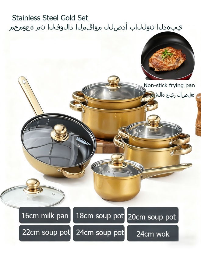 12-Piece Luxury Stainless Steel Non-Stick Cookware Set - Royal Gold Pots and Pans with Tempered Glass Lids | Induction & Gas Compatible - Image 2