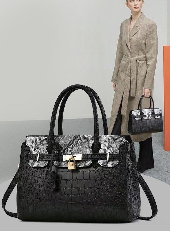 Women's Elegant Designer Handbag - Crocodile Pattern Shoulder Satchel Tote - Image 2