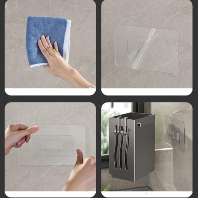 2 Multifunctional Cutlery Spoon Holder Storage Stand with Draining Tray Wall-Mounted Freestanding Utensil Rack Organizer Thickened ABS Material for Kitchen (Grey, 8.5x6.6x12.5 CM) - Image 2