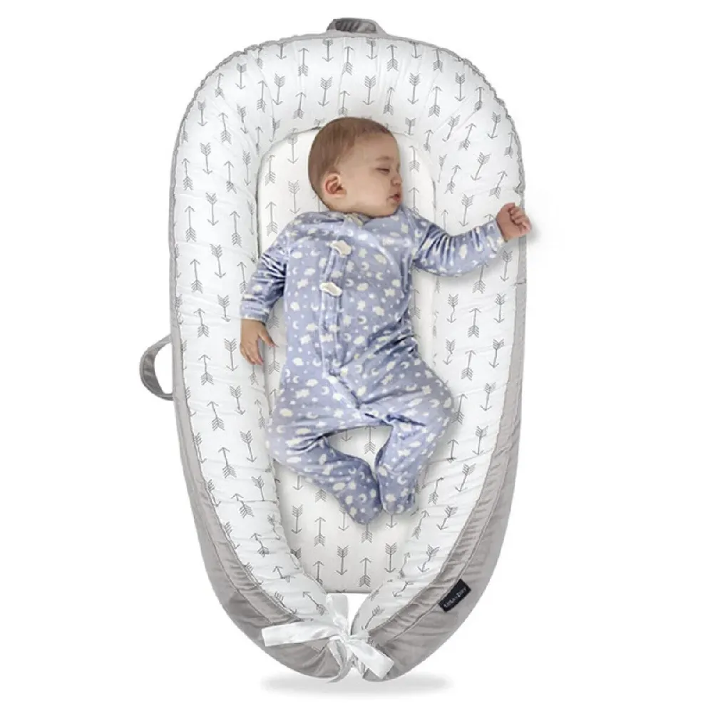 Little Story Newborn Lounger Bed - Soft Breathable Fiberfill with 4cm Mattress, Adjustable Snuggle Nest & Washable Cover | Arrow Grey (LS_NBLB07_MU) - Image 2