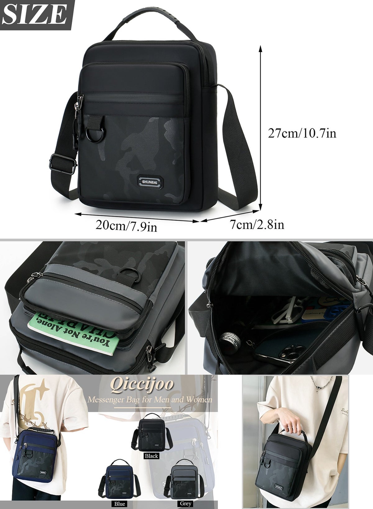 Waterproof Crossbody Messenger Bag for Men and Women - Multi-Pocket Tactical Shoulder Sling Bag with D-Ring & Top Handle | Travel, Office & Daily Commute (Black) - Image 2