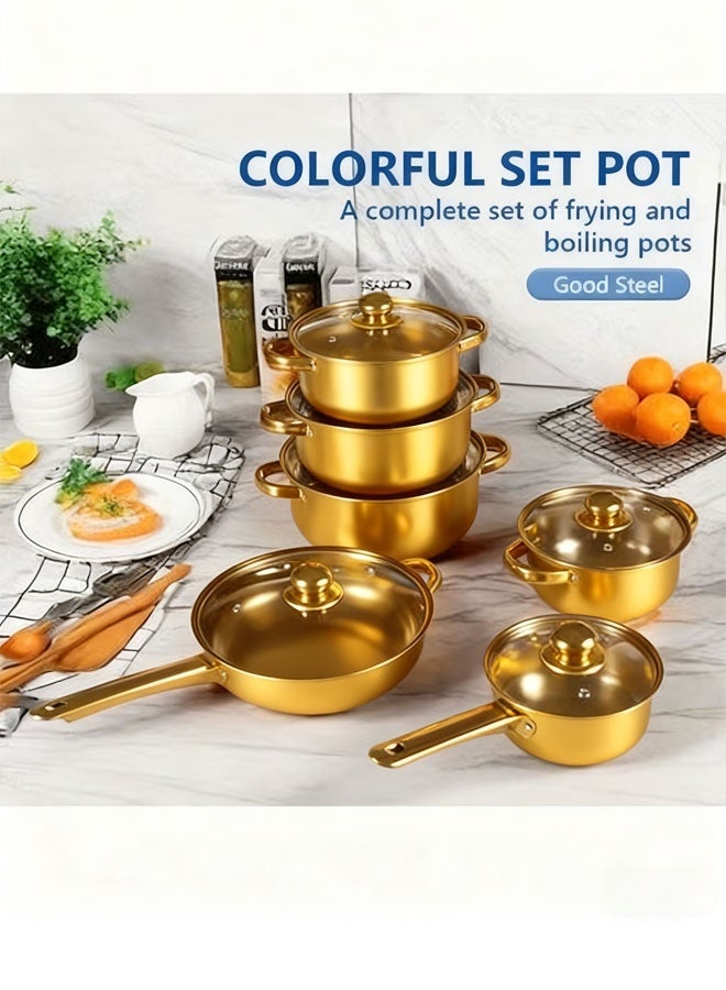 12-Piece Luxury Stainless Steel Non-Stick Cookware Set - Royal Gold Pots and Pans with Tempered Glass Lids | Induction & Gas Compatible - Image 3
