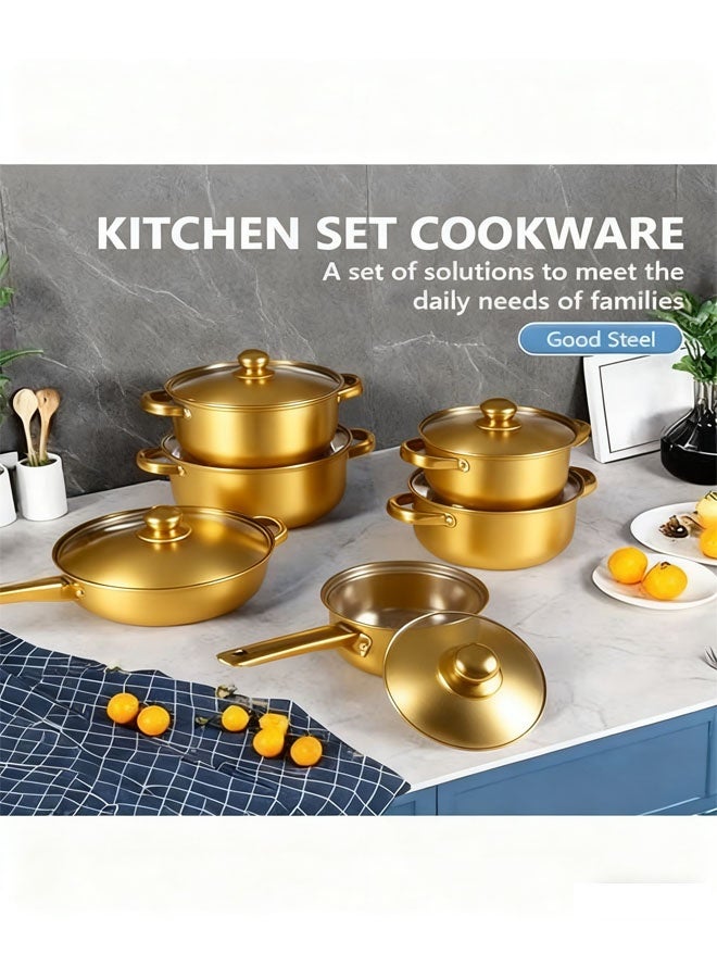 12-Piece Luxury Stainless Steel Non-Stick Cookware Set - Royal Gold Pots and Pans with Tempered Glass Lids | Induction & Gas Compatible - Image 4
