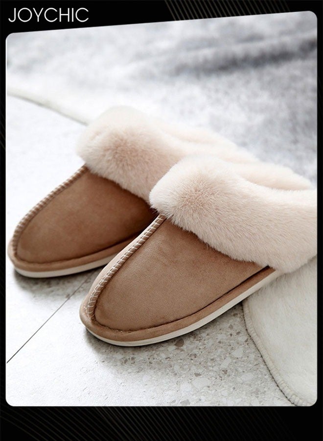Womens Memory Foam Fluffy Winter Slippers - Warm Faux Fur Lined Slip-On House Shoes with Anti-Slip Rubber Sole for Indoor & Outdoor (Khaki) - Image 3