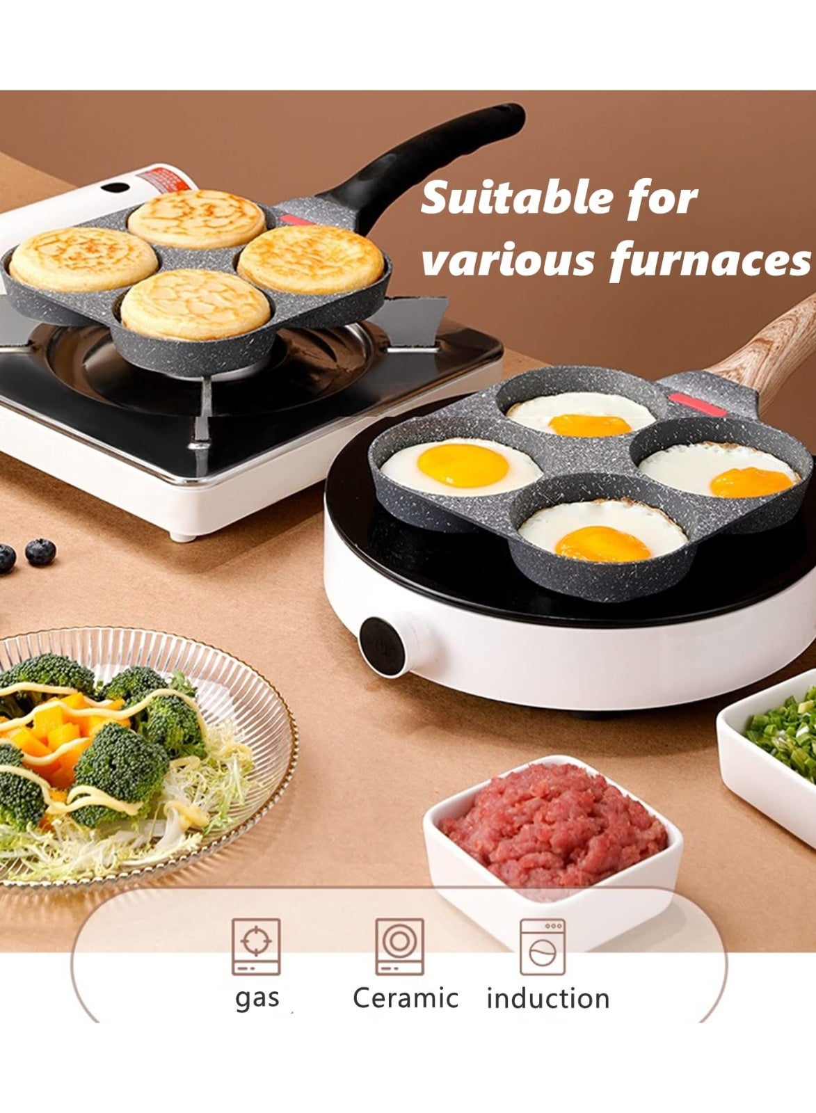 4-Cup Nonstick Egg Frying Pan with Temperature Sensor - Granite Breakfast Skillet for Eggs, Pancakes & Crepes | Induction & Gas Compatible - Image 5