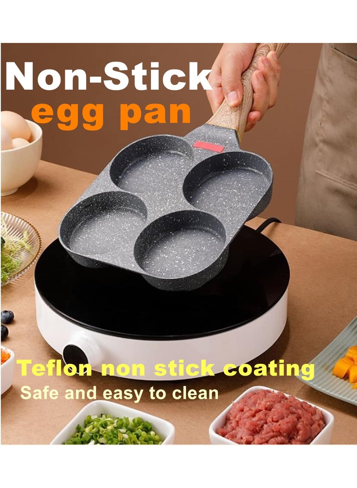 4-Cup Nonstick Egg Frying Pan with Temperature Sensor - Granite Breakfast Skillet for Eggs, Pancakes & Crepes | Induction & Gas Compatible - Image 6