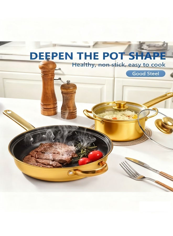 12-Piece Luxury Stainless Steel Non-Stick Cookware Set - Royal Gold Pots and Pans with Tempered Glass Lids | Induction & Gas Compatible - Image 6