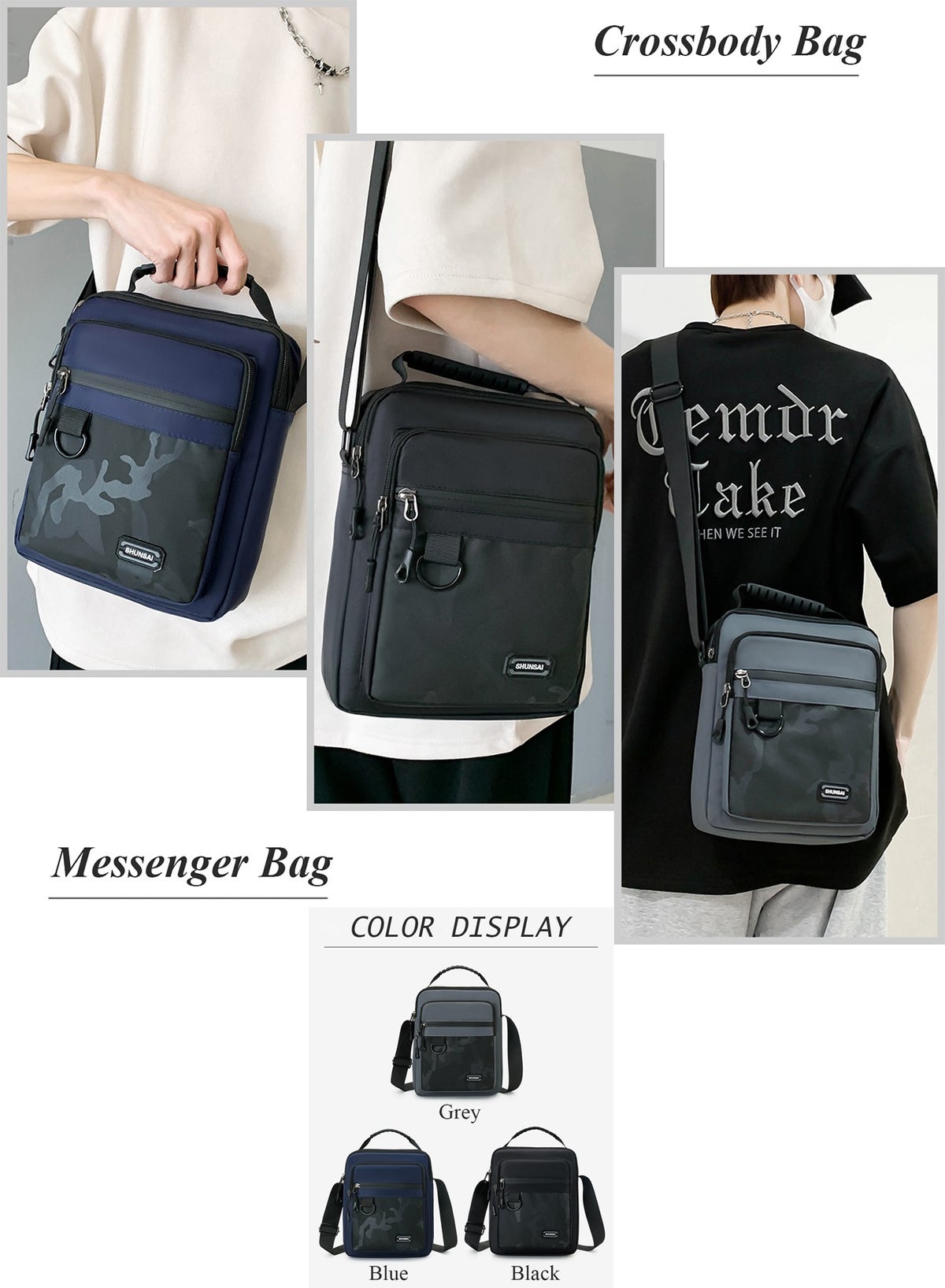 Waterproof Crossbody Messenger Bag for Men and Women - Multi-Pocket Tactical Shoulder Sling Bag with D-Ring & Top Handle | Travel, Office & Daily Commute (Black) - Image 6