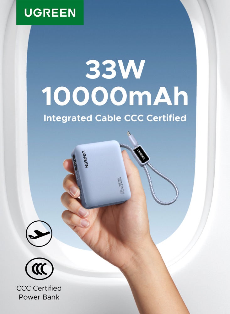 10000mAh 33W Mini Power Bank with Built-in USB-C Cable, PD3.0/QC3.0