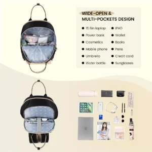 Little Story Kenzie Mom Dad Travel Diaper Backpack, 11 Pockets, Waterproof Polyester, Insulated Bottle Pockets, Laptop Sleeve, Trolley Compatible, Black - LS_CLDBP_BK - Image 3