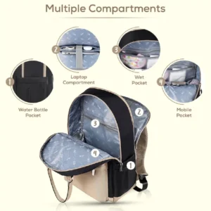 Little Story Kenzie Mom Dad Travel Diaper Backpack, 11 Pockets, Waterproof Polyester, Insulated Bottle Pockets, Laptop Sleeve, Trolley Compatible, Black - LS_CLDBP_BK - Image 6