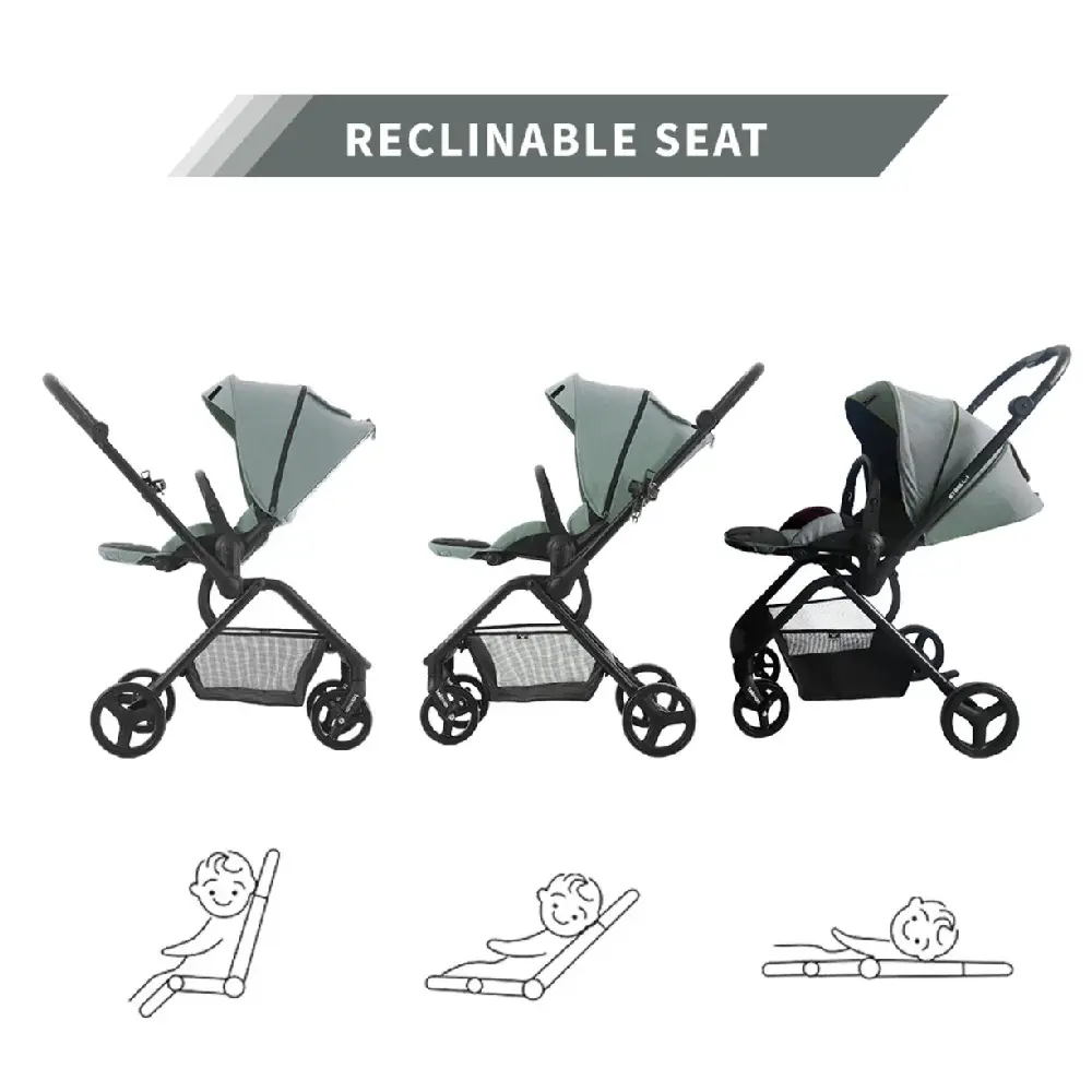 Teknum Stroll-1 Reversible Travel Stroller with UV50+ Canopy, Multi-Recline Seat & Coffee Cup Holder, Olive Green - TK_STROLL1_GR - Image 3