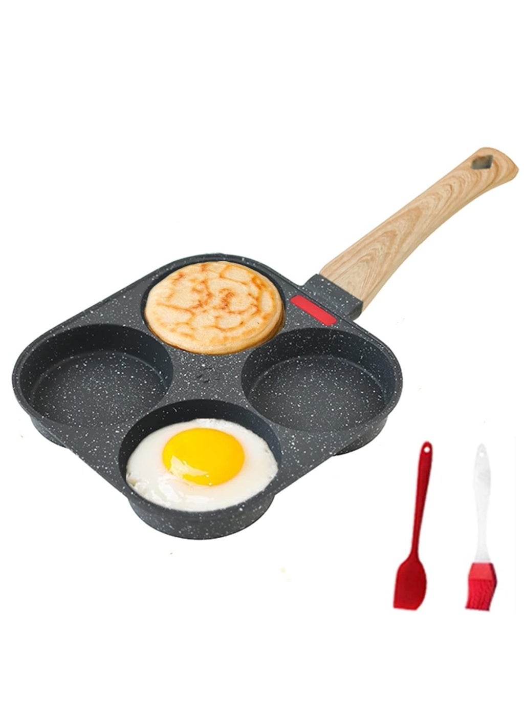 4-Cup Egg Pan Nonstick for Breakfast Brunch, Pancake Pan with Turner and Brush, Non Stick Egg Frying Pan, Granite Coating Mini Egg Cooker Pan, Small Egg Skillet Suitable For Gas Stove & Induction Top