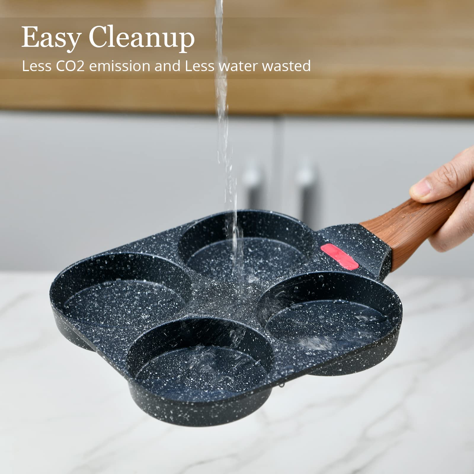 4-Cup Egg Pan Nonstick for Breakfast Brunch, Pancake Pan with Turner and Brush, Non Stick Egg Frying Pan, Granite Coating Mini Egg Cooker Pan, Small Egg Skillet Suitable For Gas Stove & Induction Top - Image 3