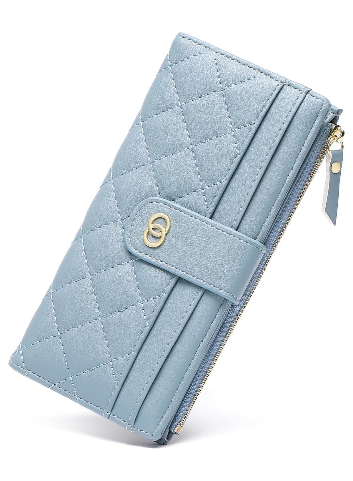 SENDEFN Purses for Women RFID Blocking Large Capacity Purse Bifold Ladies Purse Long Wallet for Women with 1 Zip Coin Pocket, 11 Card Slots, Light Blue, 19.51 x 9.98 x 1.98 cm, Classic