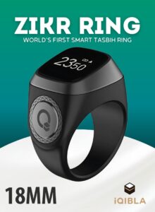 Smart Zikr Ring Adjustable Prayer Counter Tasbih Counter & Muslim Prayer Time Reminder Waterproof Wearable Technology Black and Gray
