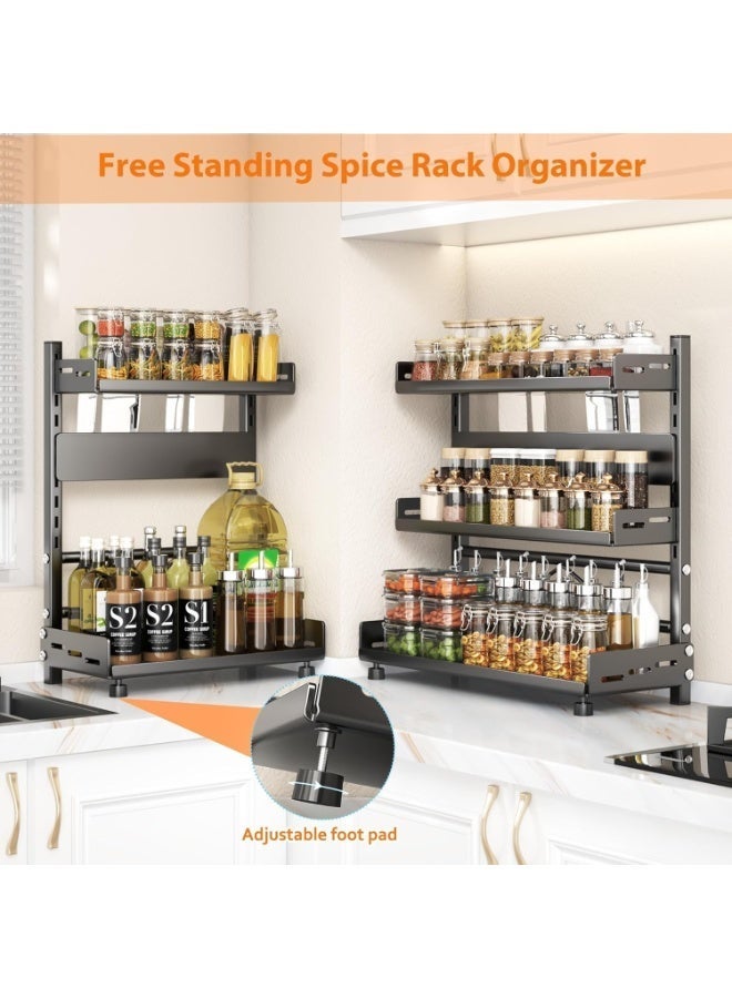 3-Tier Adjustable Kitchen Storage Rack Organizer, Heavy Duty Countertop Spice Rack with Multi-Layer Shelves, Oil Bottle Holder, Kitchen Accessories Organizer for Spices, Seasonings, Jars, Containers and Pantry Storage Solution - Image 3