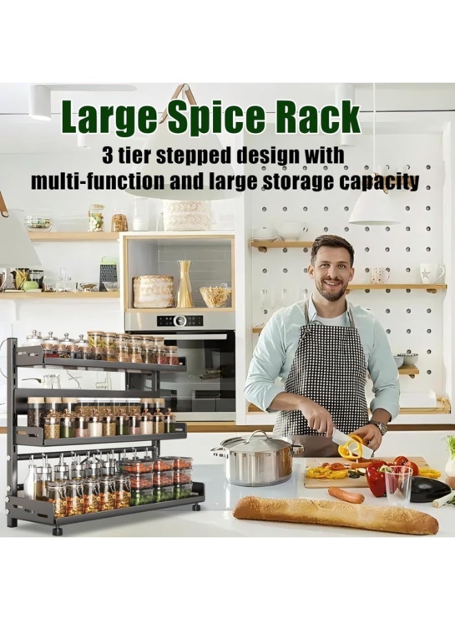 3-Tier Adjustable Kitchen Storage Rack Organizer, Heavy Duty Countertop Spice Rack with Multi-Layer Shelves, Oil Bottle Holder, Kitchen Accessories Organizer for Spices, Seasonings, Jars, Containers and Pantry Storage Solution - Image 6